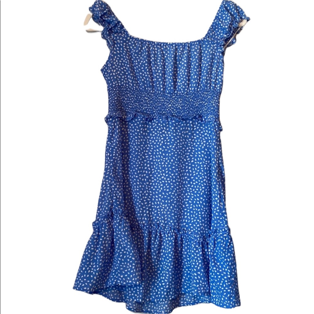 Blue and White Short Sleeve Dress